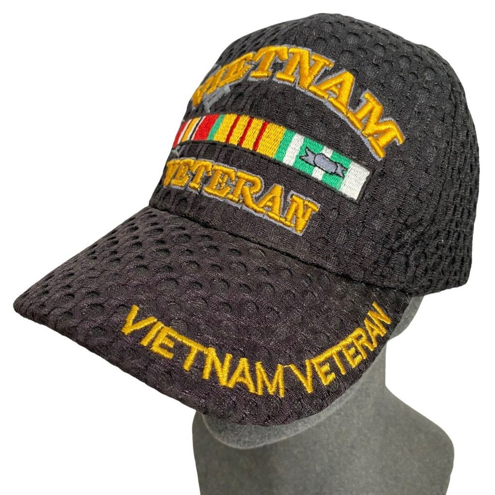 VietNam Veteran Black Baseball Hat Embroidered Design Unique Textured Fabric